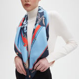 Aspinal Signature Shield Silk Scarf Navy & Burnt Sienna Pure Silk