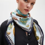 Hot Air Balloon Silk Scarf Navy Pure Silk