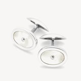 Diamond Sterling Silver Oval Cufflinks Mother of Pearl & Sterling Silver 925