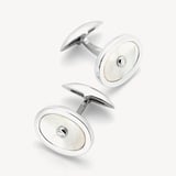 Diamond Sterling Silver Oval Cufflinks Mother of Pearl & Sterling Silver 925