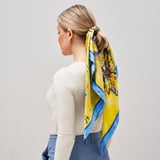 Sunflowers & Butterflies Silk Scarf Yellow & Blue Pure Silk