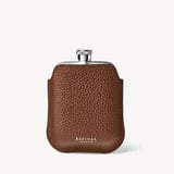 5oz Hip Flask with Leather Pouch Tobacco Pebble