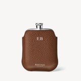 5oz Hip Flask with Leather Pouch Tobacco Pebble