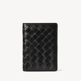Double Fold Credit Card Holder Black Woven Leather