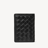 Double Fold Credit Card Holder Black Woven Leather