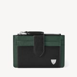 Zipped RFID Card Holder Black & Green Saffiano