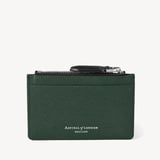 Zipped RFID Card Holder Black & Green Saffiano