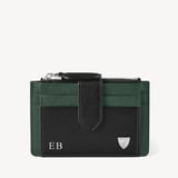 Zipped RFID Card Holder Black & Green Saffiano