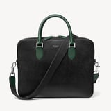Slim Leather Briefcase Black & Green Saffiano