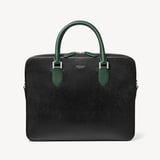 Slim Leather Briefcase Black & Green Saffiano