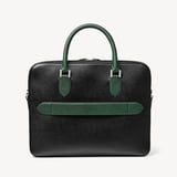 Slim Leather Briefcase Black & Green Saffiano