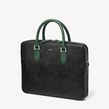 Slim Leather Briefcase Black & Green Saffiano