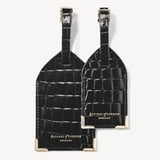 Set of 2 Luggage Tags Black Patent Croc