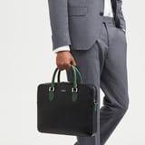 Slim Leather Briefcase Black & Green Saffiano