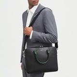 Slim Leather Briefcase Black & Green Saffiano