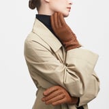 Women's Chevron Woven Leather Gloves Tan Nappa