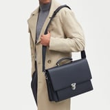 City Leather Briefcase Navy Pebble