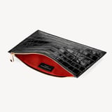 Large Essential Flat Pouch Deep Shine Black Croc