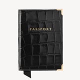 Passport Cover Deep Shine Black Croc & Red Suede