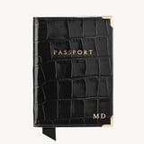 Passport Cover Deep Shine Black Croc & Red Suede