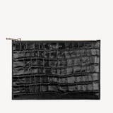 Large Essential Flat Pouch Deep Shine Black Croc