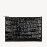 Large Essential Flat Pouch Deep Shine Black Croc