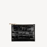 Small Essential Flat Pouch Deep Shine Black Croc