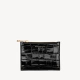 Small Essential Flat Pouch Deep Shine Black Croc