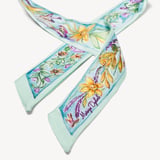 Green Rose Skinny Silk Scarf Mint Floral Pure Silk