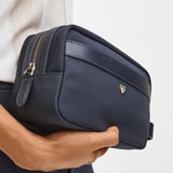 Men's Wash Bag Navy Nylon Canvas with Leather Trim
