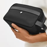 Men's Wash Bag Black Nylon Canvas with Leather Trim