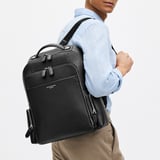 Zipped Leather Backpack Black Pebble