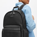 Men's Backpack Black Nylon Canvas with Leather Trim