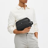 Men's Wash Bag Black Nylon Canvas with Leather Trim