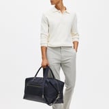 Men's Holdall Navy Nylon Canvas with Leather Trim