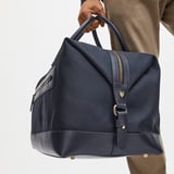 Men's Weekend Bag Navy Nylon Canvas with Leather Trim