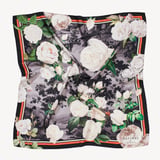 Roses of the Orient Silk Scarf Black & White Pure Silk