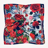 Roses of the Orient Silk Scarf Red & Navy Pure Silk