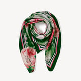 Roses of the Orient Silk Scarf Pink & Green Pure Silk