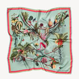 Tropical Garden Silk Scarf Teal Pure Silk