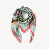 Tropical Garden Silk Scarf Teal Pure Silk