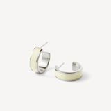 Enamel Hoop Earrings Ivory Enamel & Palladium Silver Plated