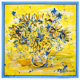 Sunflowers & Butterflies Silk Scarf Yellow & Blue Pure Silk