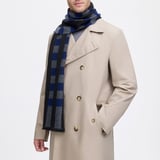 Exploded Check Wool Scarf Navy, Black, & Grey Pure Wool