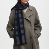 Exploded Check Wool Scarf Navy, Black, & Grey Pure Wool