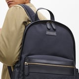 Men's Backpack Navy Nylon Canvas with Leather Trim