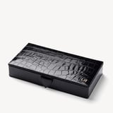 Men's Cufflink Box Deep Shine Black Croc & Cobalt Blue Suede