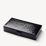 Men's Cufflink Box Deep Shine Black Croc & Cobalt Blue Suede