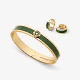 Enamel Earrings & Bangle Set Racing Green Enamel & 18ct Gold Plated