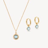 Gemstone Pendant Necklace & Earrings Set Swiss Blue Topaz & 18ct Gold Vermeil